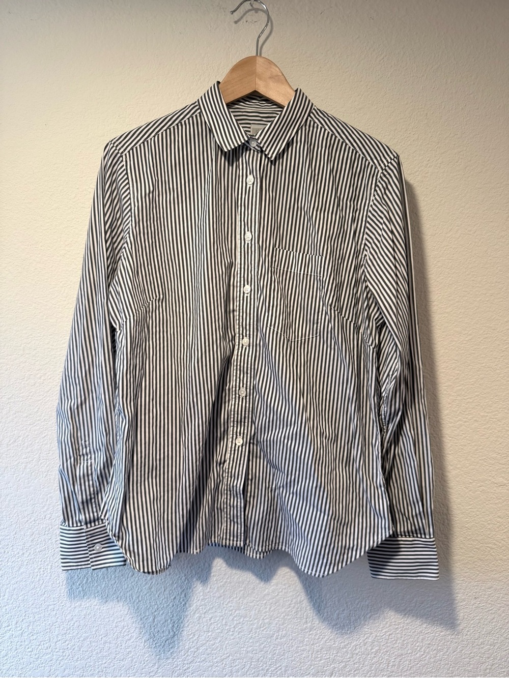 ELEVENTY Grey and White Vertical Stripe Button-Down Shirt